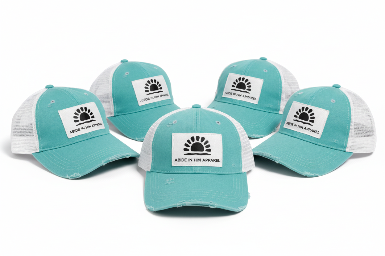 Abide In Him Trucker Cap – The Rising Son 3/4 view