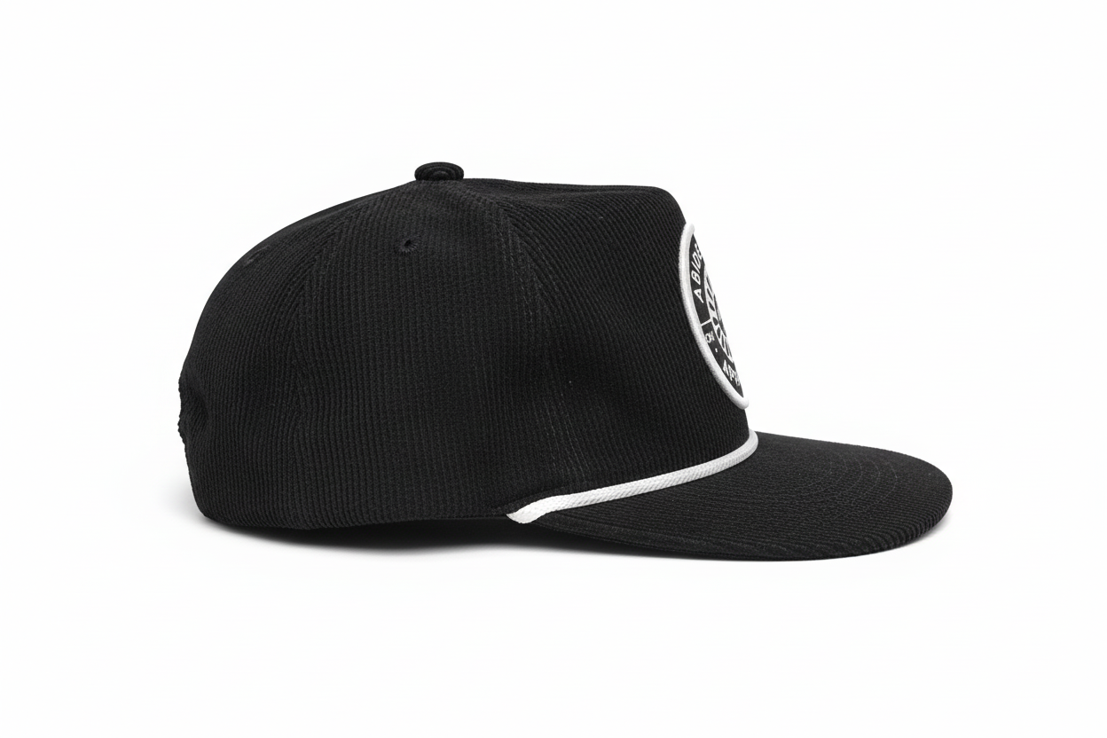 Abide In Him Corduroy Rope Cap – Black side profile